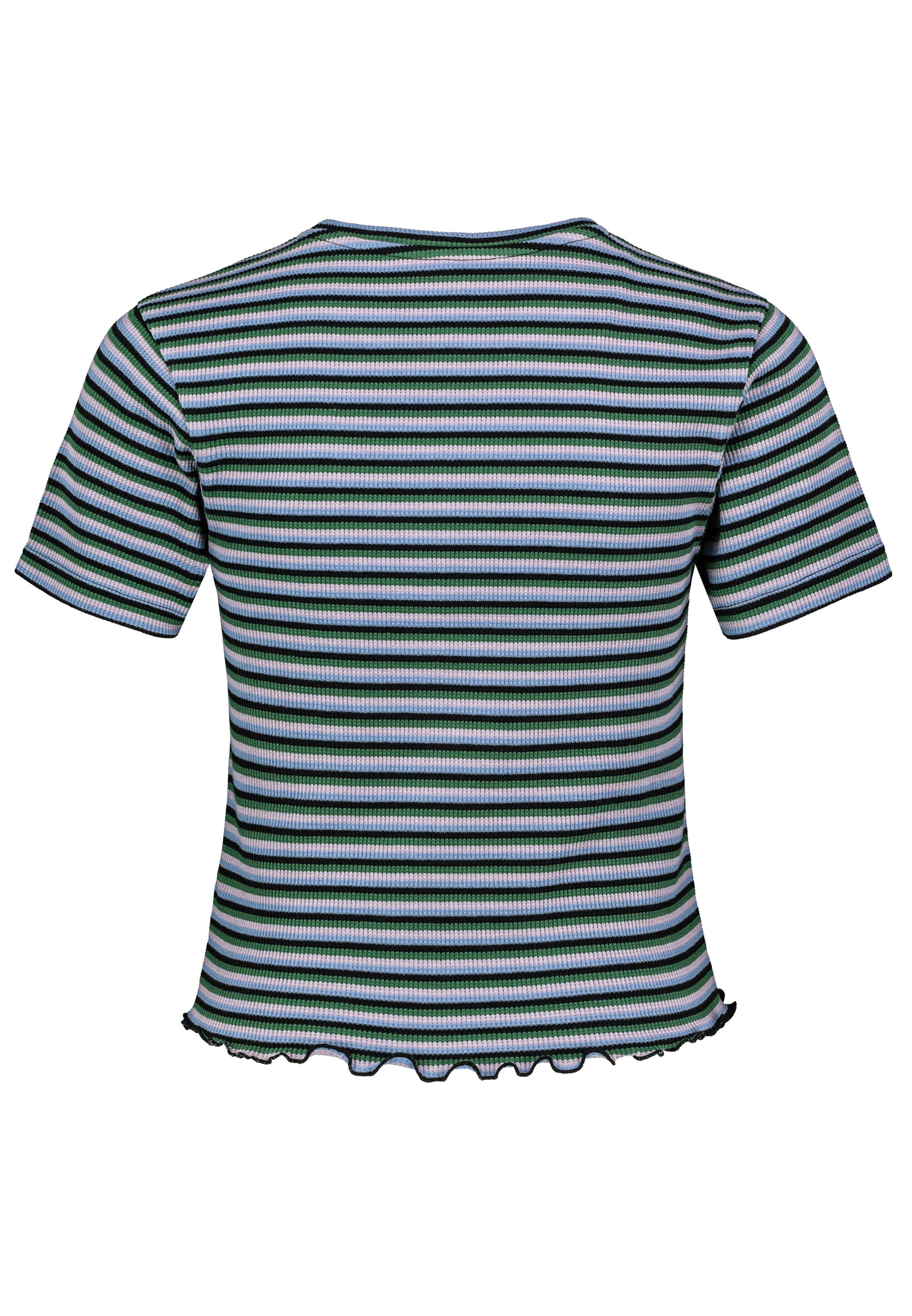 DOB Shirt, cropped, kurzarm, Rundhals mit Piping, Saum und Ärmel mit Rollsaum,Allover Streifen