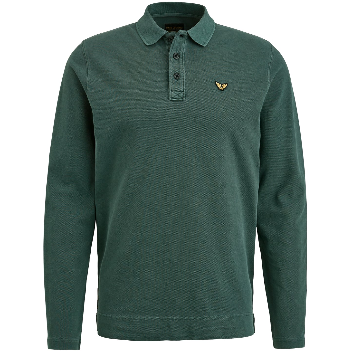 Long sleeve polo pique garment dye