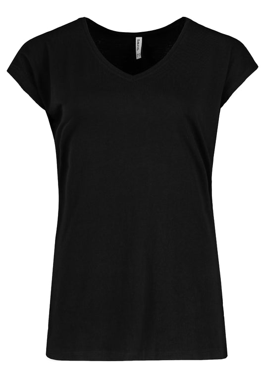 DOB Shirt, angeschnittene Ärmel, weiter Style,V-Ausschnitt mit Blende, white, pearl rose,reseda green, black