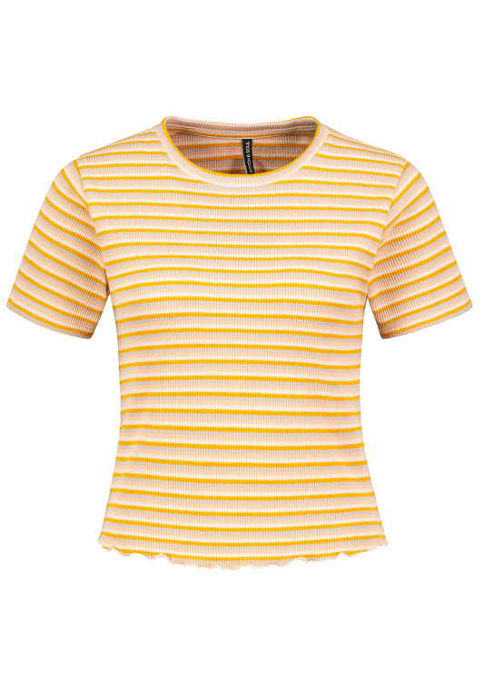 DOB Shirt, cropped, kurzarm, Rundhals mit Piping, Saum und Ärmel mit Rollsaum,Allover Streifen