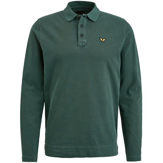 Long sleeve polo pique garment dye