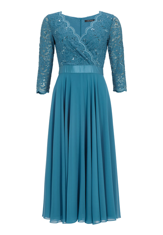 Spitzen-Chiffon-Kleid mit Bogenkante