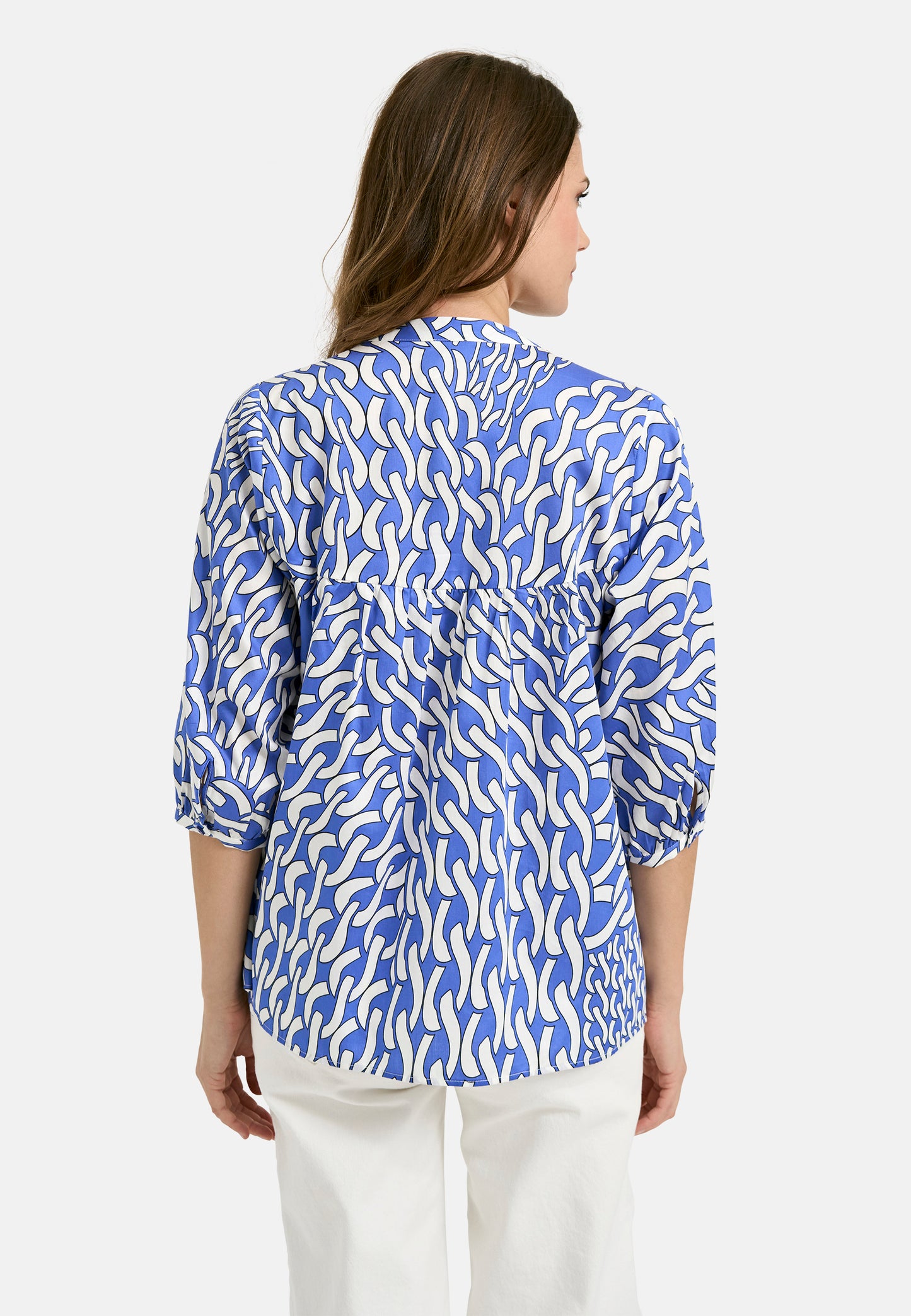 Blouse with gathering and stand up collar