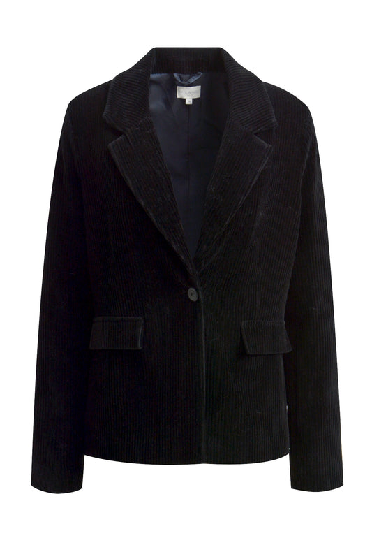 Blazer w collar and lapel, flap pockets and one button closure