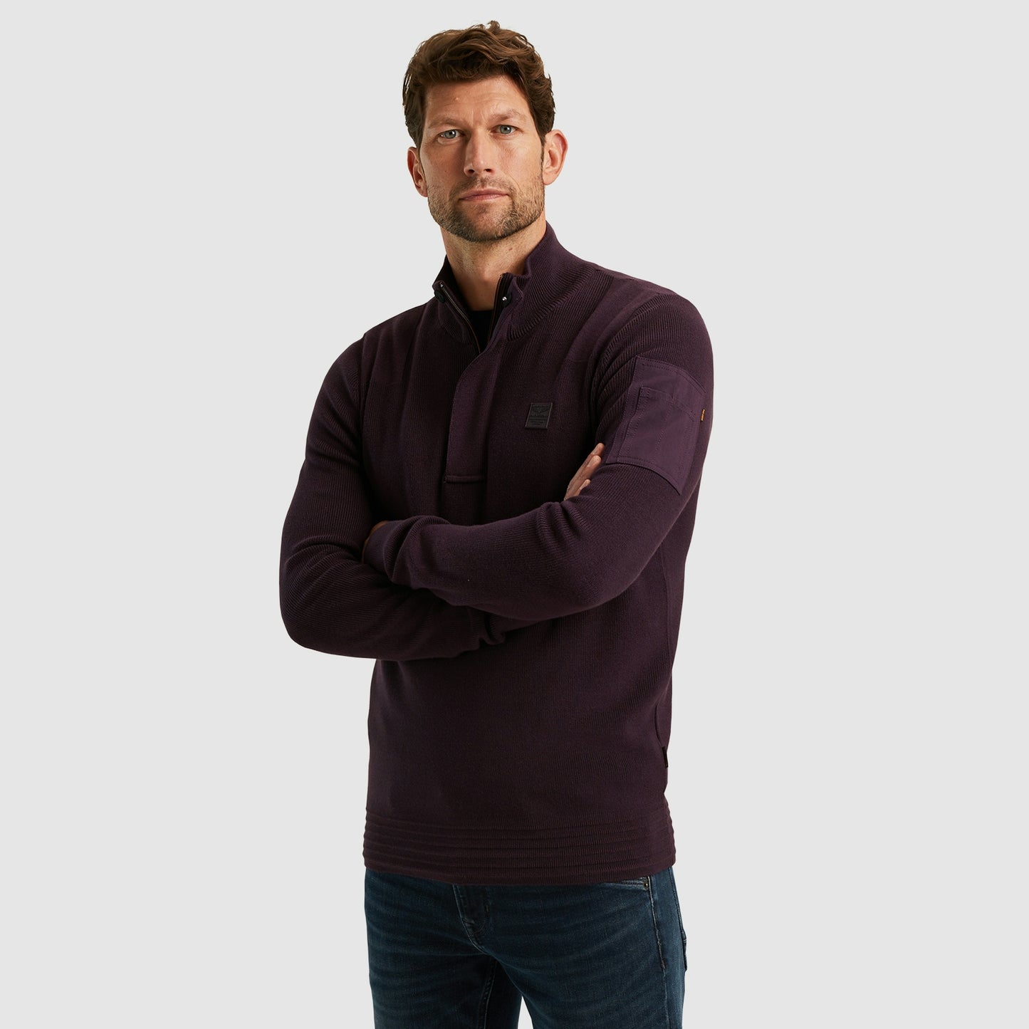 Half zip collar cotton knit