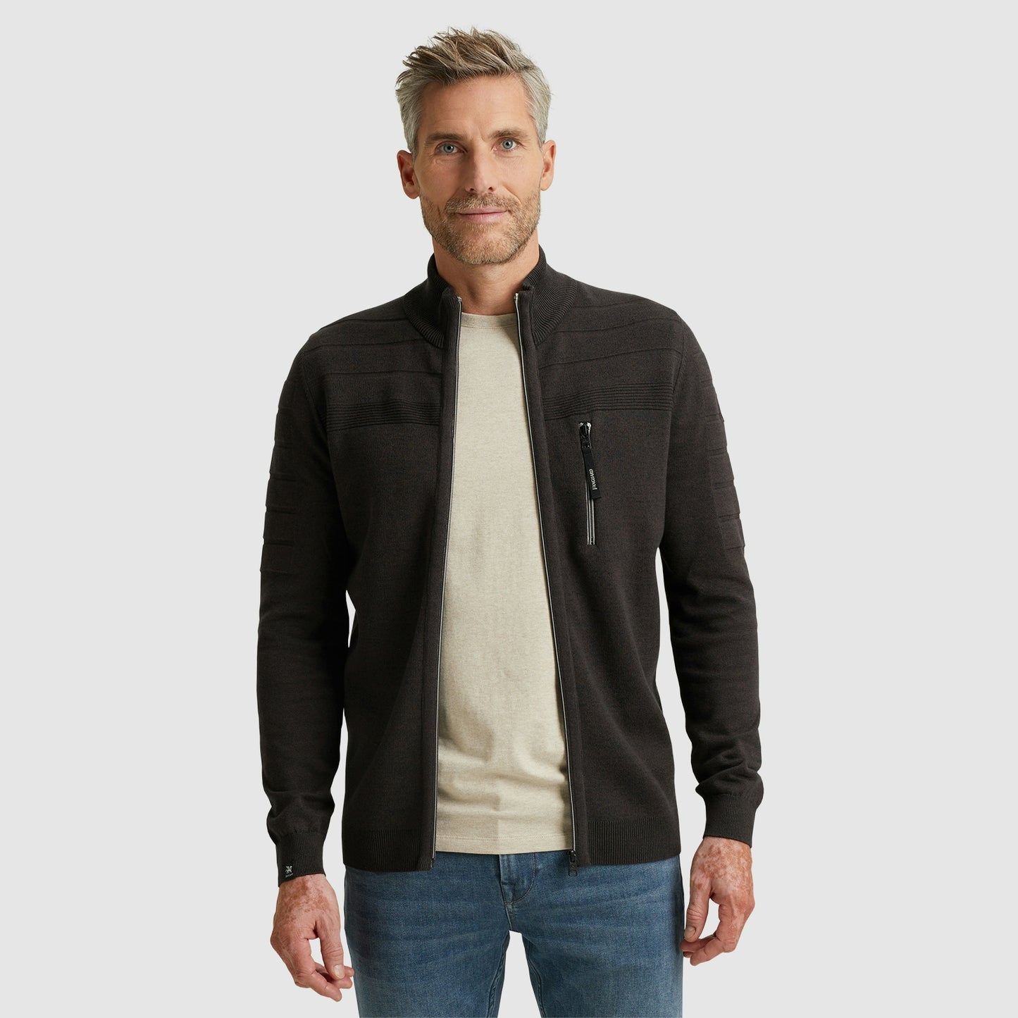 Zip jacket cotton bonded mouline