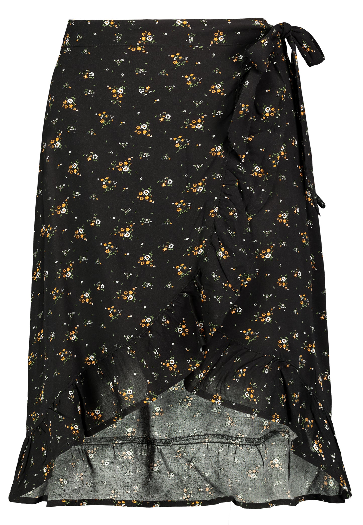 Wickelrock, midi, seitliches Band zumSchnüren, Volant am Saum, Gummibund hinten